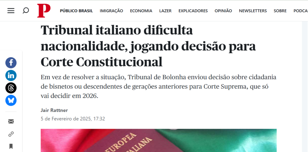 Advogado Tagid Lage comenta decisão de tribunal italiano sobre nacionalidade em entrevista ao Público